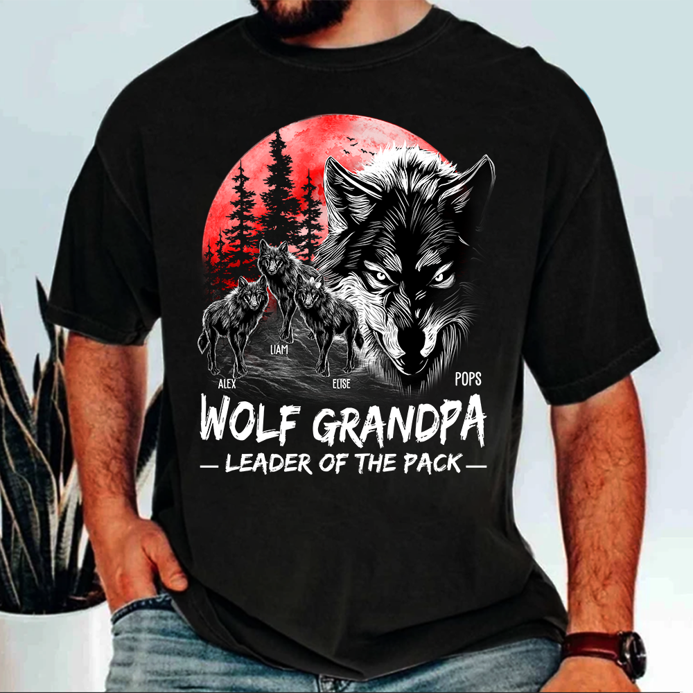 Wolf Grandpa Leader Of The Pack Personalized Shirt - Perfect Father's Day Gift for Dad Pa00