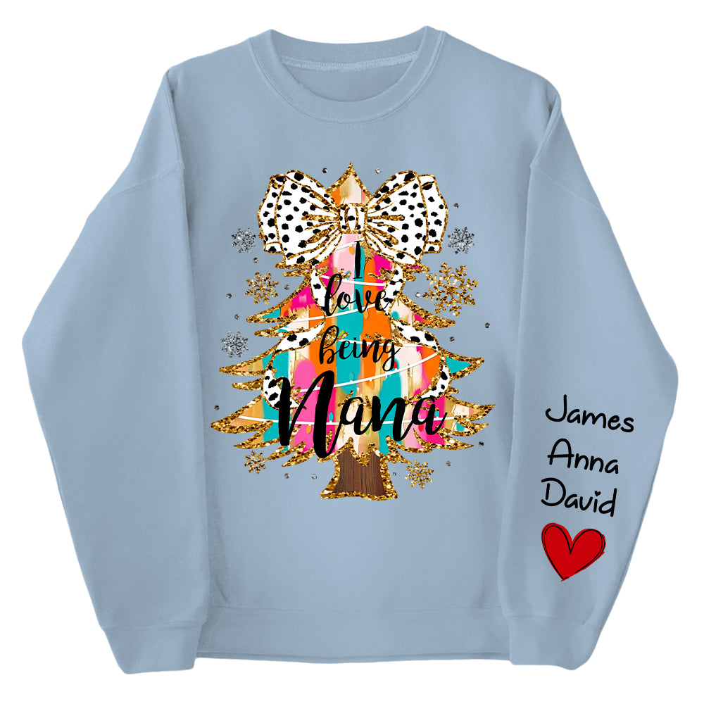 Personalized Colorful Coquette Christmas Tree I Love Being Nana Shirt