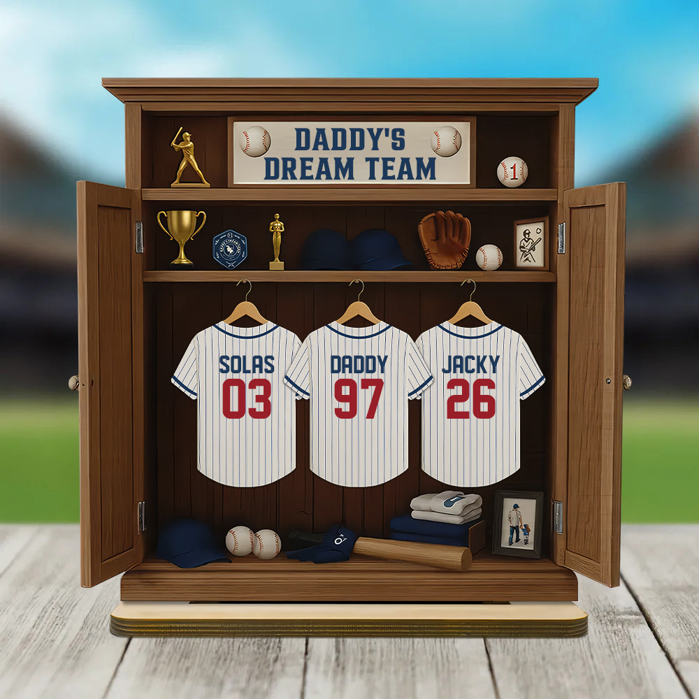 Daddy Dream Team Retro Baseball, Father's Day Gift For Dad, Grandpa Personalized Standing Wooden Plaque Tu24