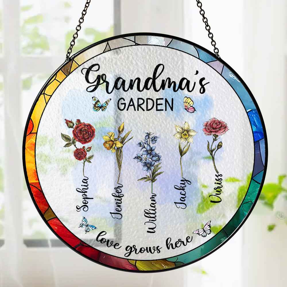 Personalized Grandma's Garden Gift For Grandma, Grandma Gift, Mother's Day Gift For Grandma, Nana Birth Month Flower Stain Glass Suncatcher Tu20