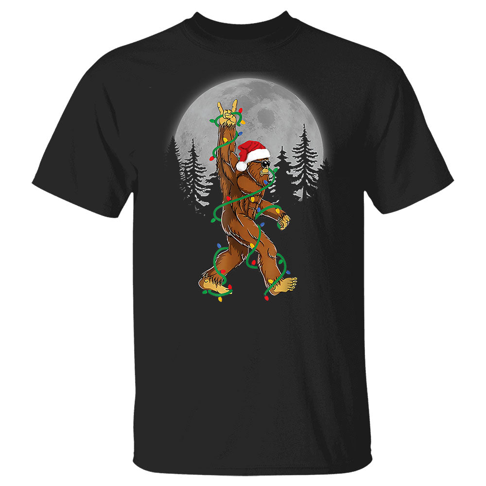 Bigfoot Santa Christmas Tree Lights Funny Xmas Sasquatch Shirt