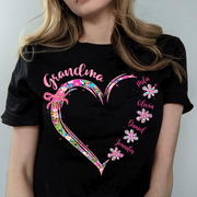 Grandma Heart Glitter Shirt - Custom Flower Shirt For Nana Mimi Gigi - Personalized Kid Names NA04 Pa00