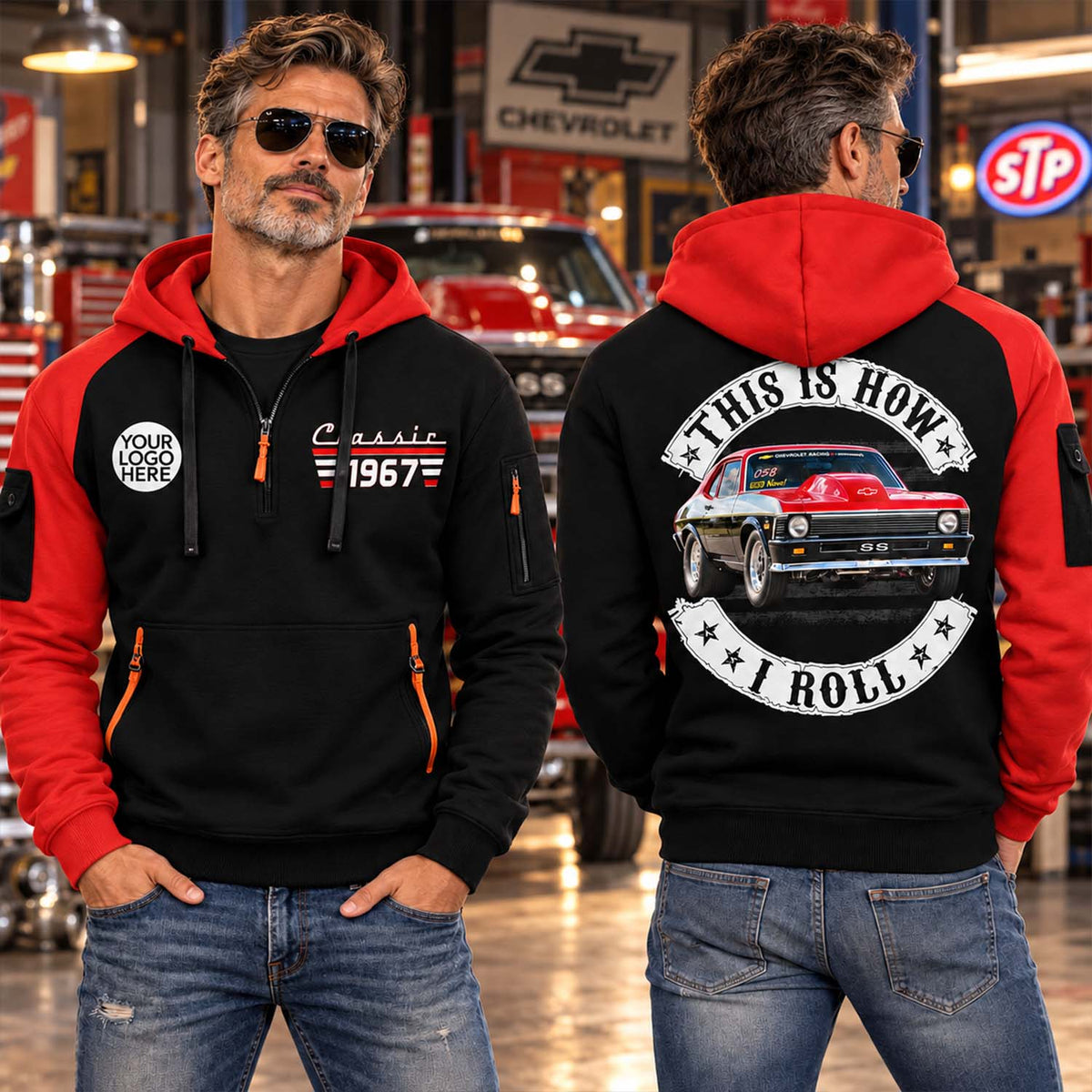 This Is How I Roll - Custom Photo Classic Car Half Zipper Hoodie - Gift for Dad, Grandpa & Car Lovers A2110 Pt99 TL06