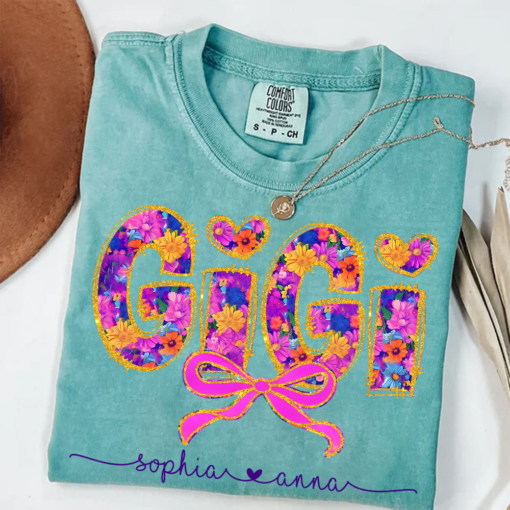 Coquette Floral Grandma Shirt - Custom Nickname Nana Gigi Mimi And Grandkids NA04 Tm01