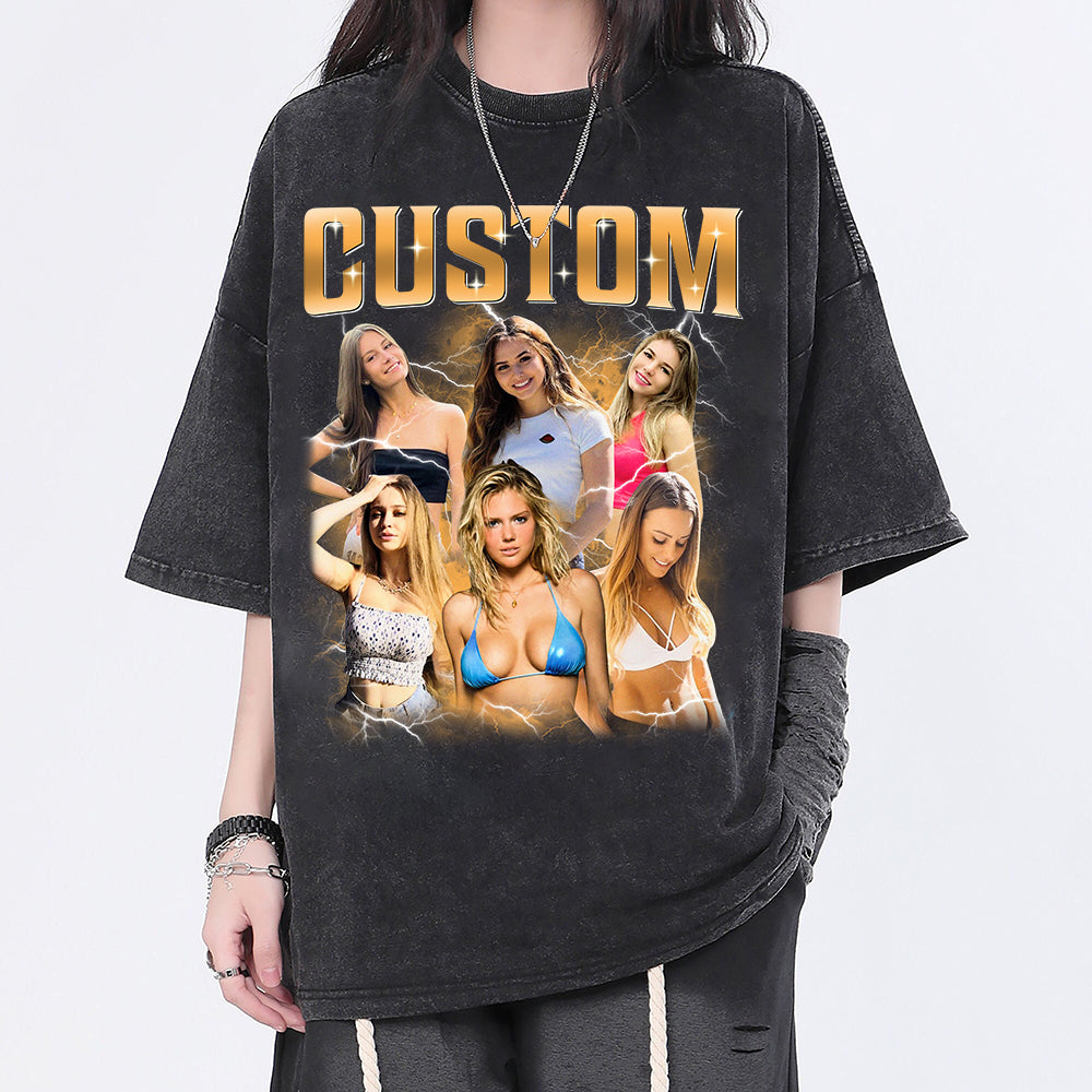 Custom Girlfriend Photo With Unique Style Bootleg Shirt - Valentine Shirt For Boyfriend, Girlfriend