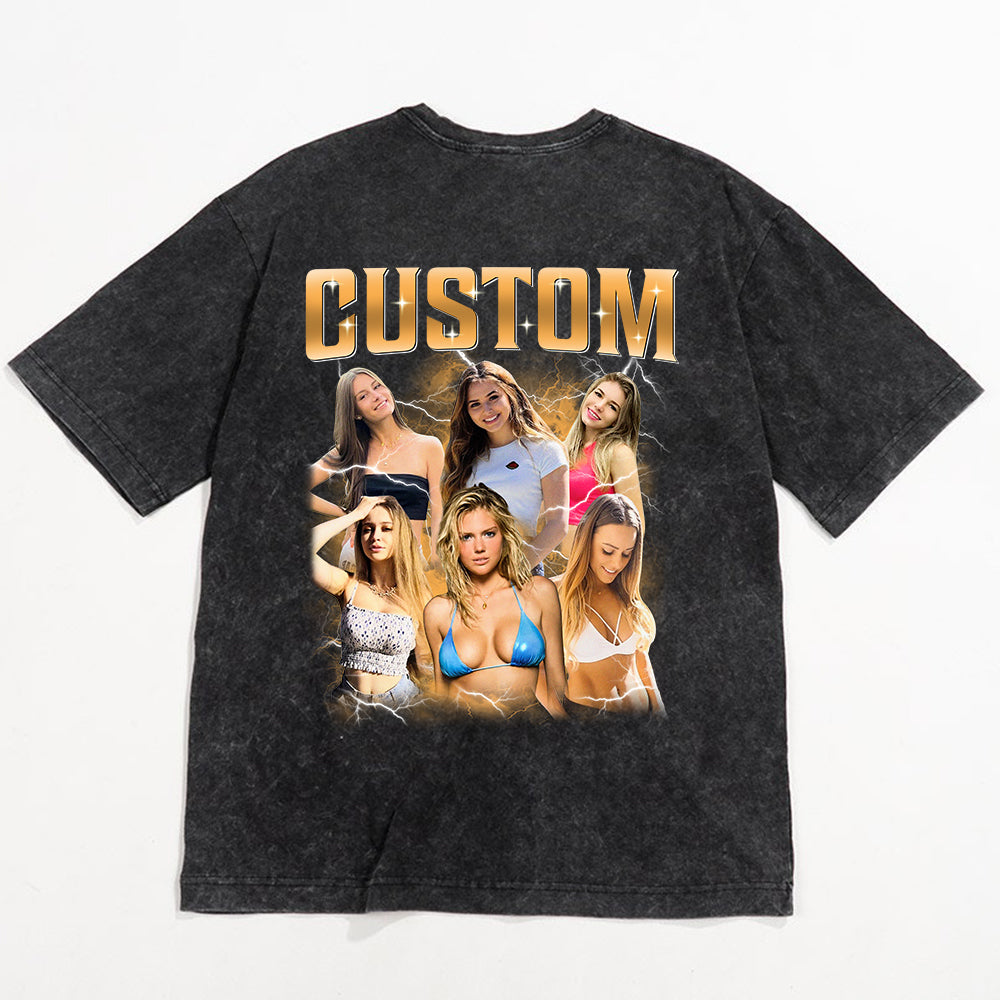 Custom Girlfriend Photo With Unique Style Bootleg Shirt - Valentine Shirt For Boyfriend, Girlfriend