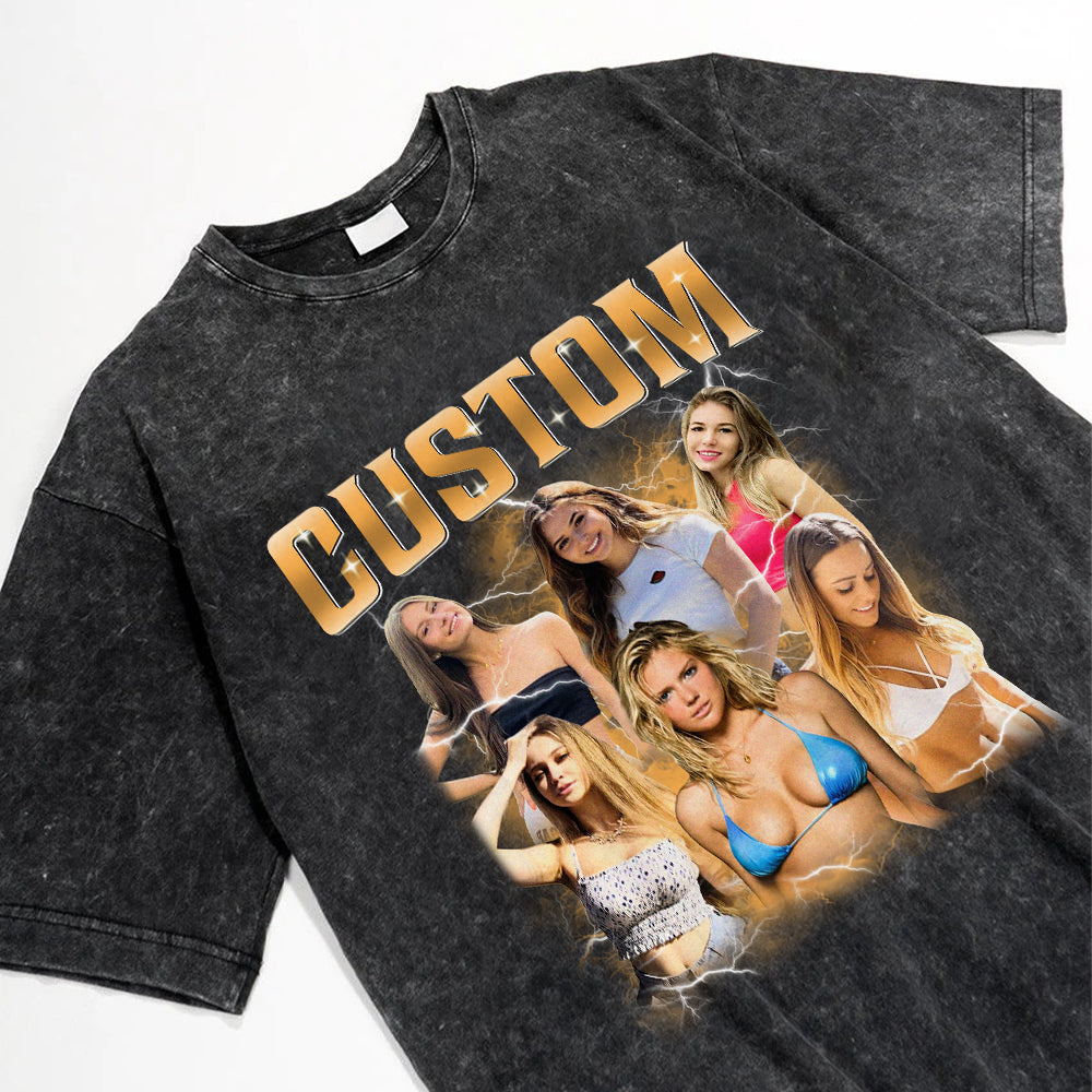 Custom Girlfriend Photo With Unique Style Bootleg Shirt - Valentine Shirt For Boyfriend, Girlfriend