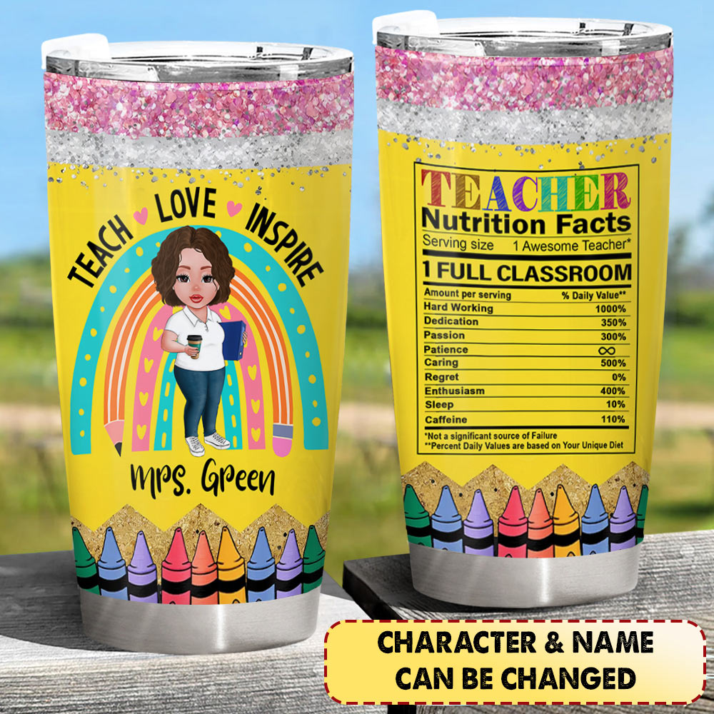 Personalized Teacher Nutrition Facts Tumbler For Teachers Teacher Appreciation Gift Ph99