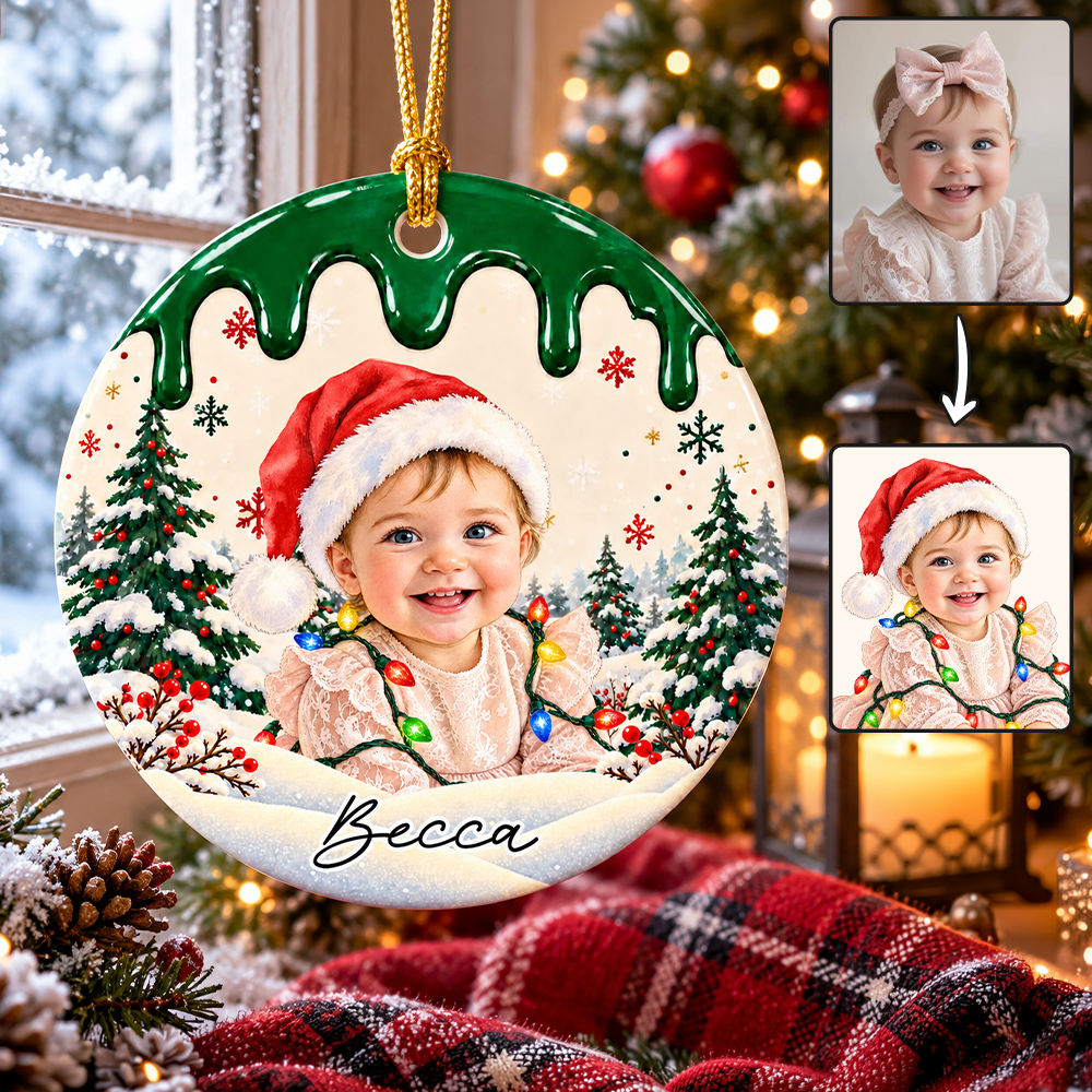 Custom Photo Christmas Portrait Gifts - Personalized Christmas Ornament - Little Hearts Full Of Joy T24