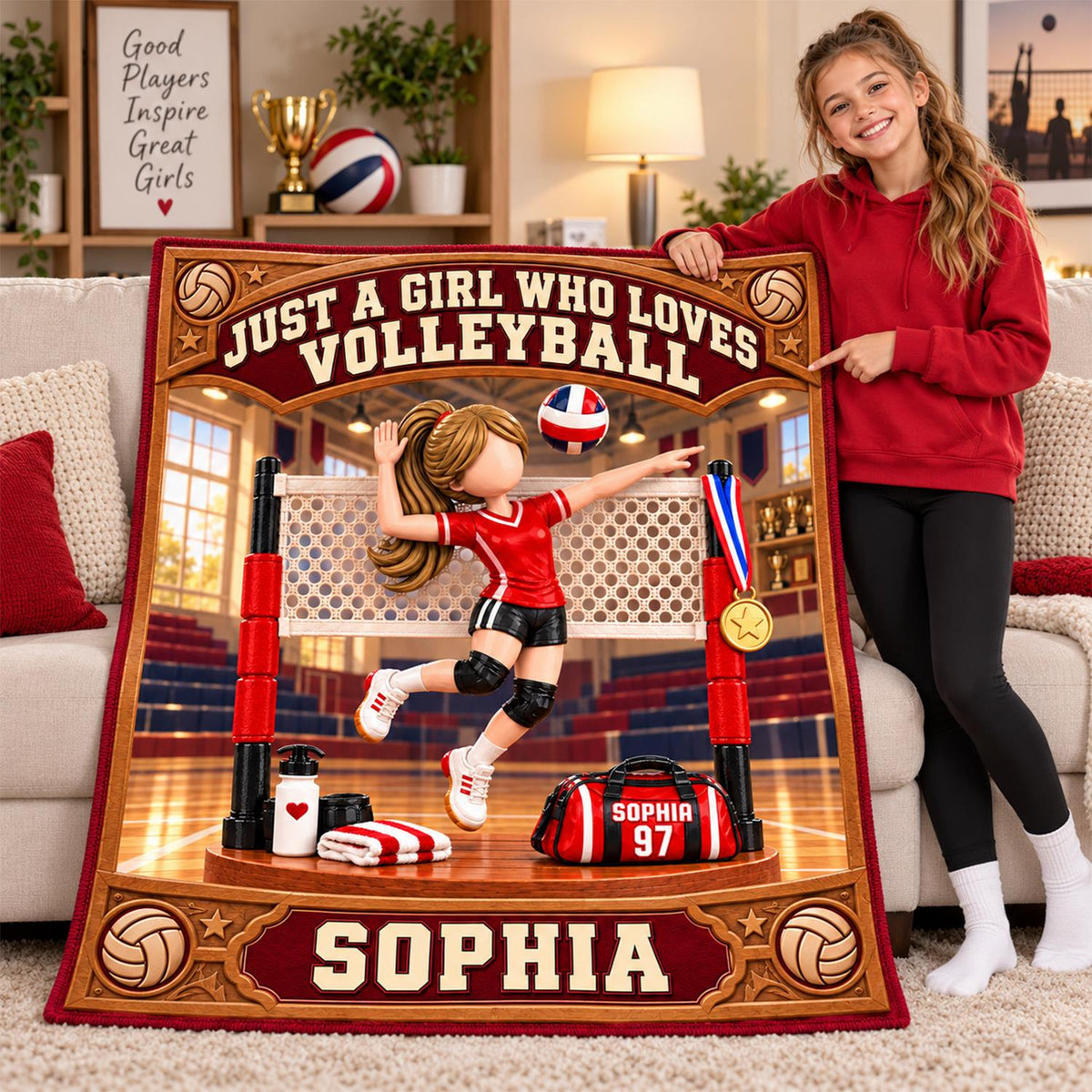 Personalized Volleyball Player Christmas Blanket, Custom Name, Number & Uniform Colors, Just a Girl Who Loves Volleyball Gift C2408 Hv01 DH09