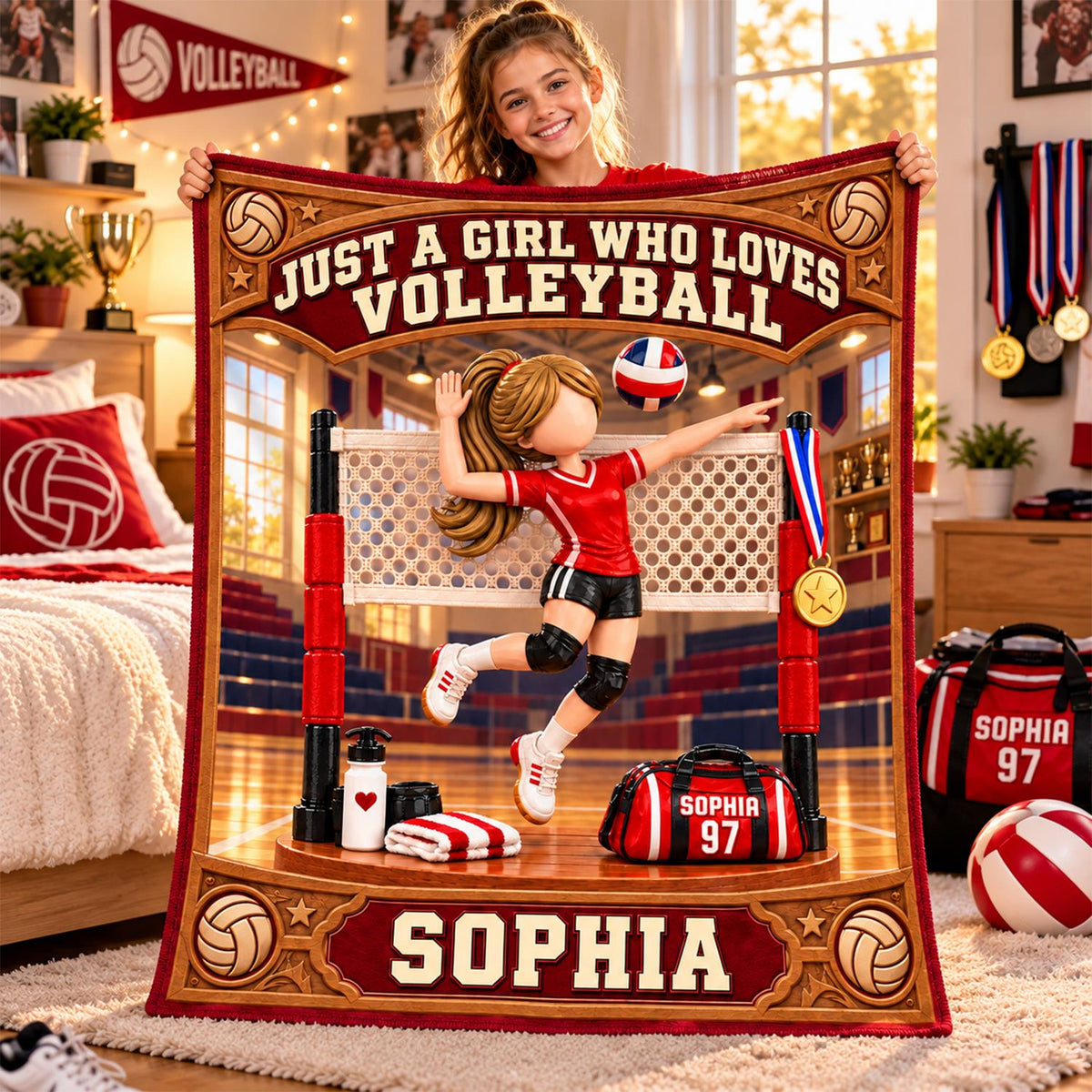 Personalized Volleyball Player Christmas Blanket, Custom Name, Number & Uniform Colors, Just a Girl Who Loves Volleyball Gift C2408 Hv01 DH09