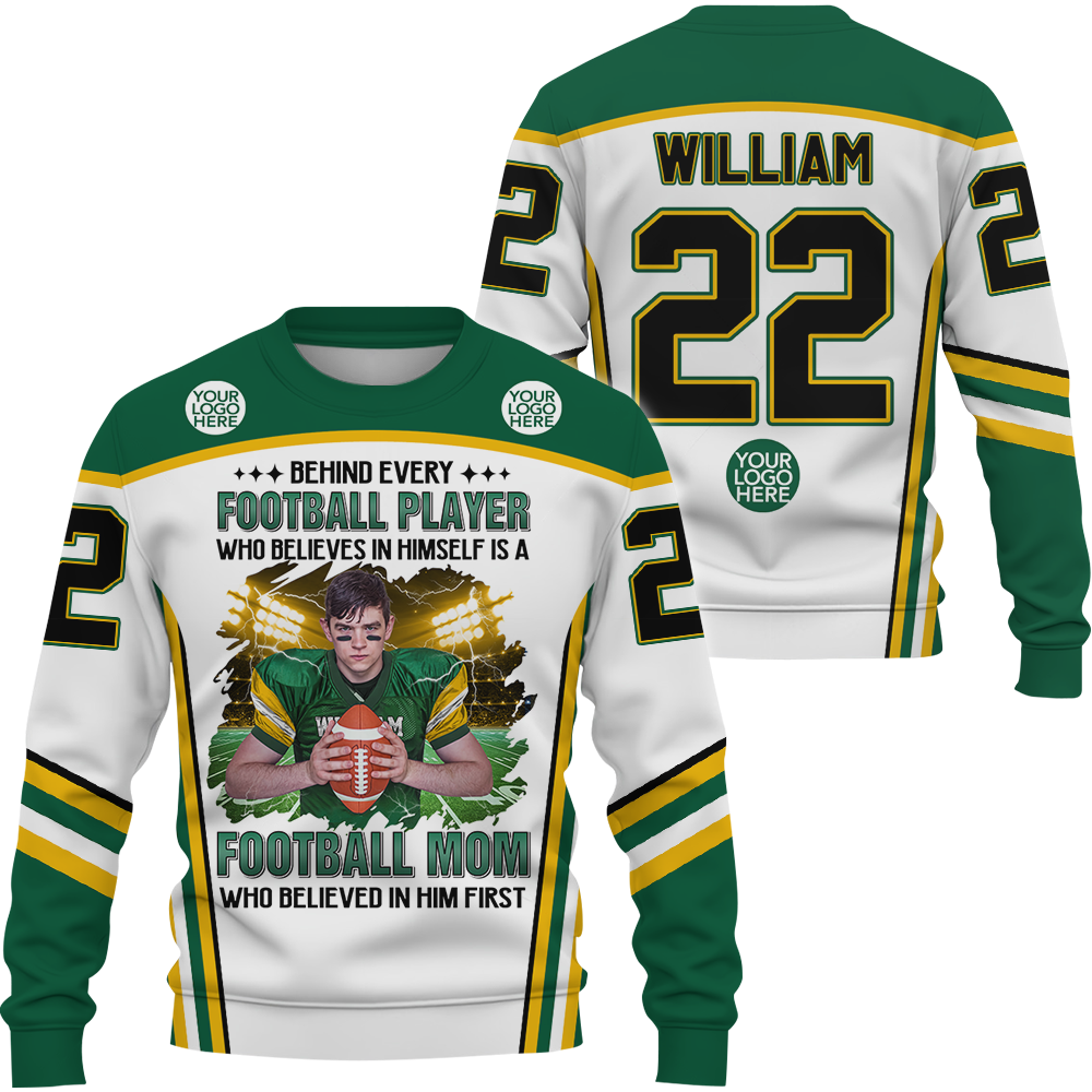 Behind Every Football Player Who Believes In Himself Personalized All Over PrintShirt For GameDay K1702