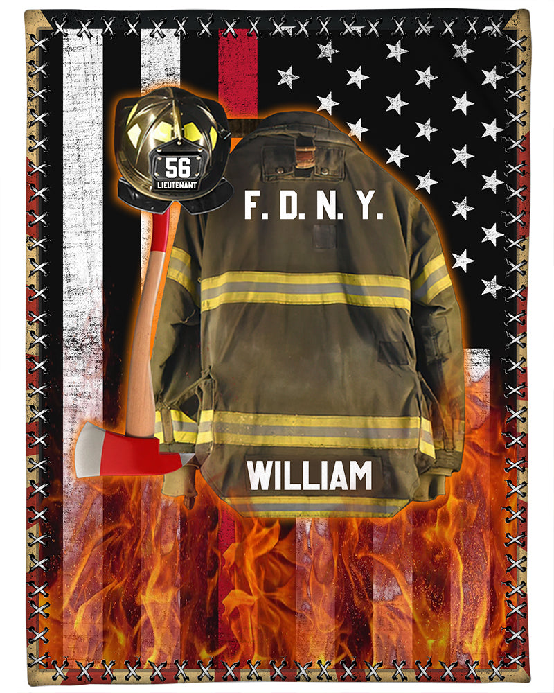 Firefighter Us Flag Armor And Name Custom Blanket Gift For Firefighter Fireman