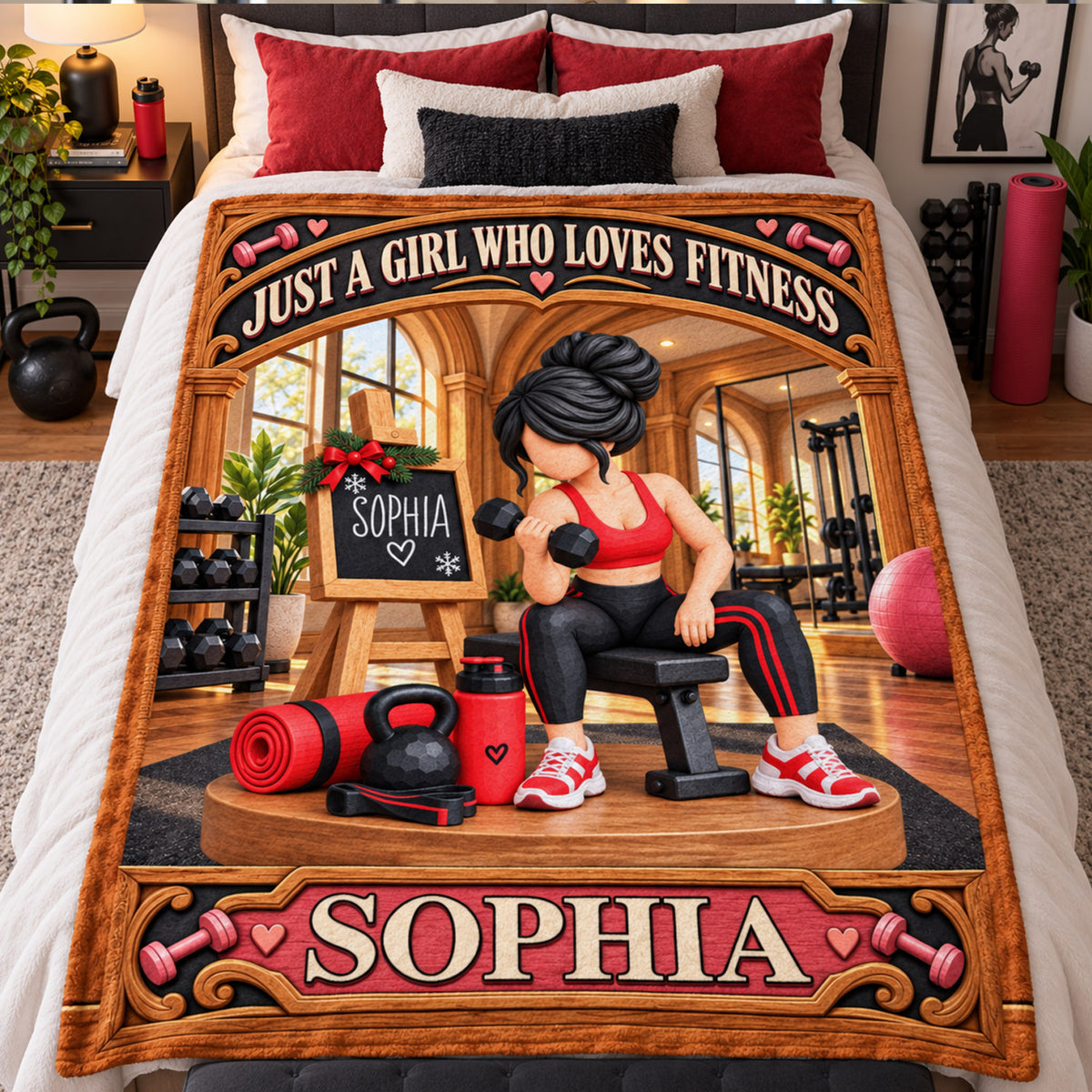 Personalized Fitness Gym Girl Christmas Blanket, Weightlifting Lover Keepsake Gift C2408 Nh00 DN10