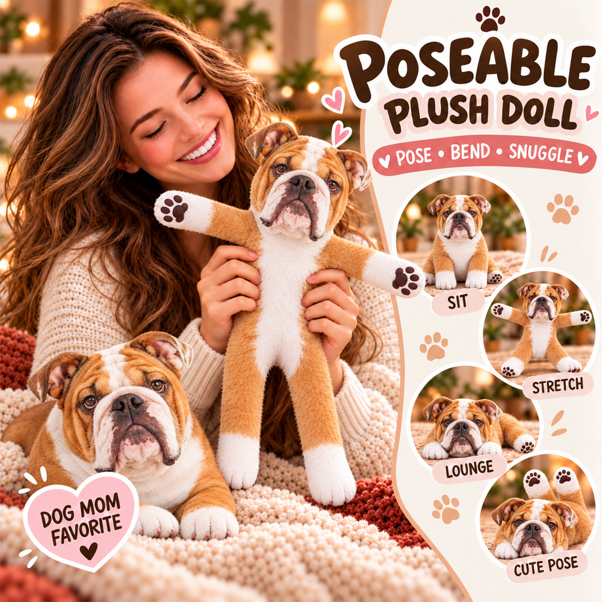 Personalized Bulldog Photo Pet Squishy Toy Poseable Plush Doll, Funny Gift For Dog Mom, Dad, Pet Lover T1807 T24 TL06