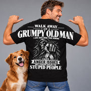Walk Away I Am A Grumpy Old Man I Love Dogs More Than Humans I Have Anger Issues Skeleton Oversized Shoulder Print Shirts Vr2 T24