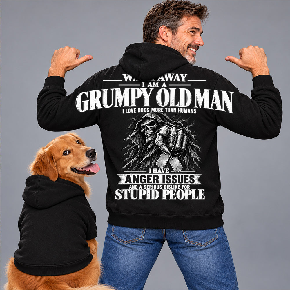 Walk Away I Am A Grumpy Old Man I Love Dogs More Than Humans I Have Anger Issues Skeleton Oversized Shoulder Print Shirts Vr2 T24