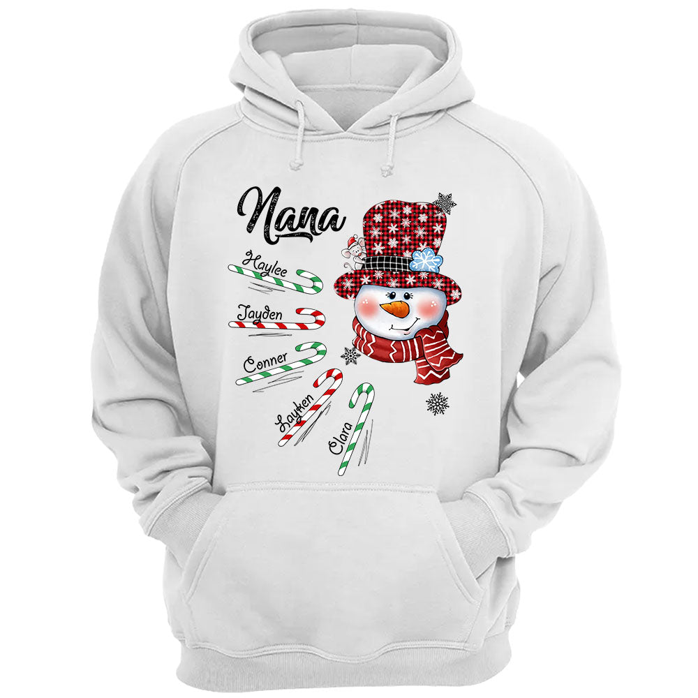 Personalized Grandma Snowman Candy Cane Christmas Shirt, Custom Grandma Nana Mimi Christmas Shirt