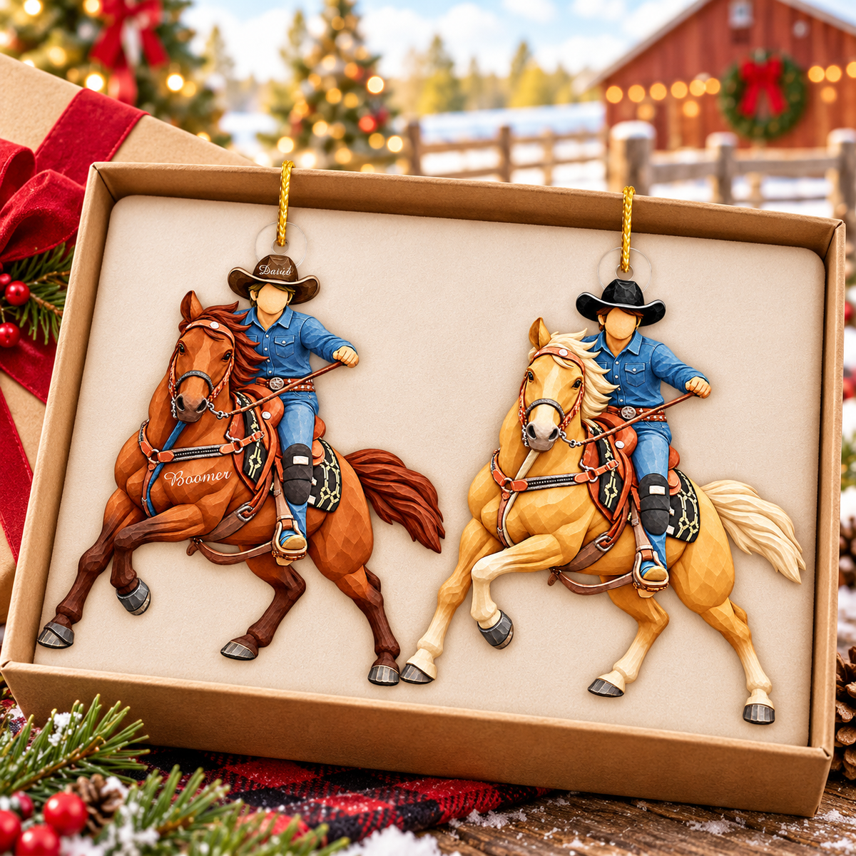 Custom Ornament Gift For Cowboys - Personalized Photo Ornament Gift For Horse Lovers - Christmas Cowboys Ornament (Boy) VH01