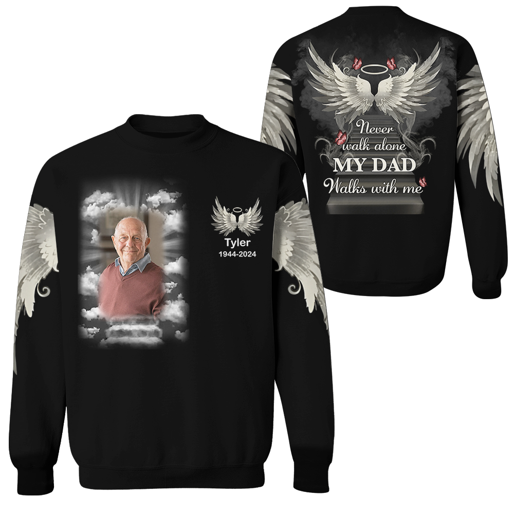 Never Walk Alone My Love Walks With Me - Personalized Photo Memorial Shirt Pa00