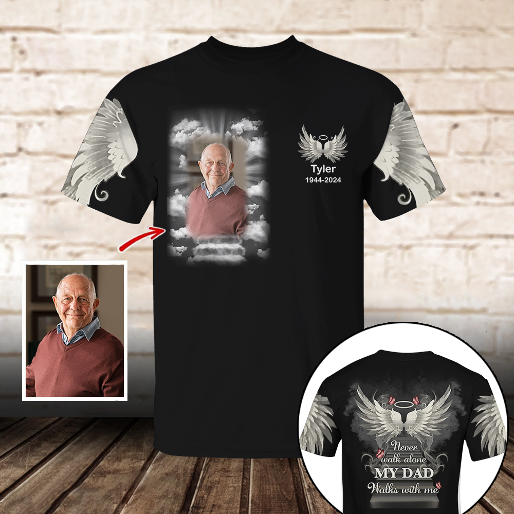 Never Walk Alone My Love Walks With Me - Personalized Photo Memorial Shirt Pa00