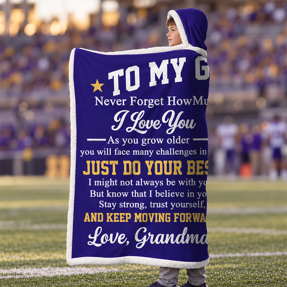 To My Grandson – Personalized Football Photo Hooded Blanket, Gift from Grandma Na02 NV01 DN10