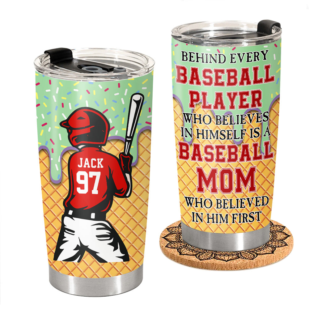 Personalized Ice Cream Drip Baseball Tumbler, Baseball Mom Behind Every Baseball Player, Gift For Baseball Lover A2110 Tu20