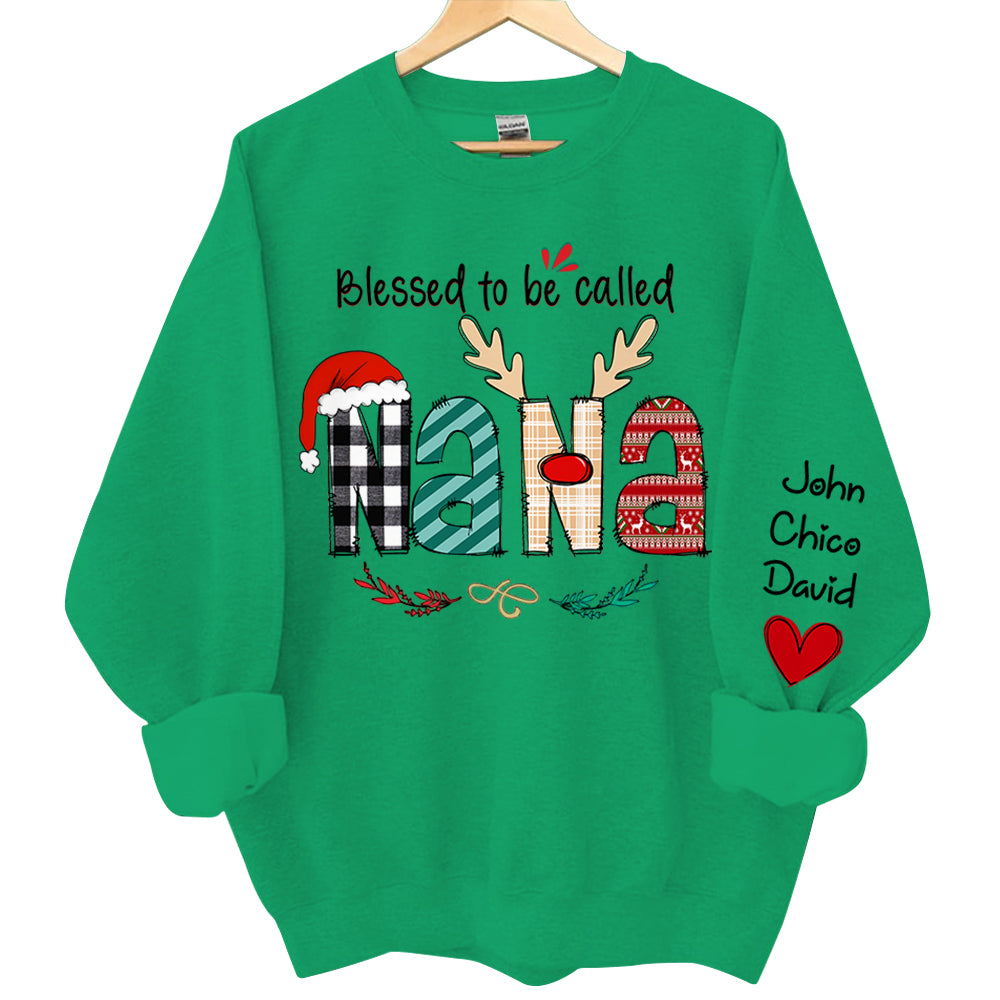 Blessed To Be Called Nana - Personalized Grandma Gift - Custom Grandma and Grandkids Sweatshirt Qa02