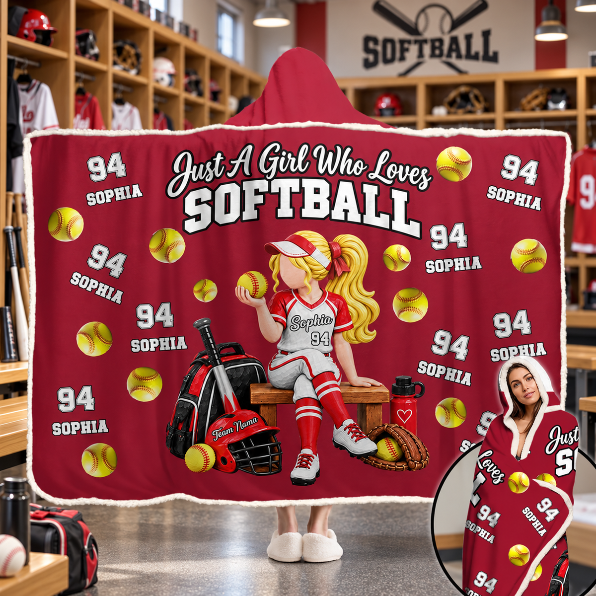 Just A Girl Who Loves Softball, Personalized Softball Wearable Blanket Hoodie For Softball Lovers, Softball Players Ver2 MI209 T24 VN09