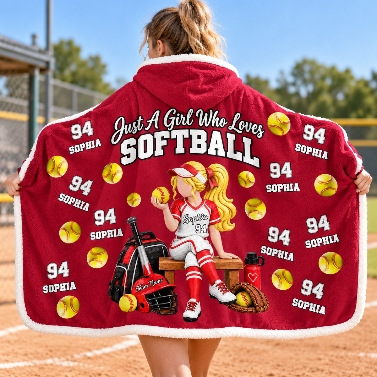 Just A Girl Who Loves Softball, Personalized Softball Wearable Blanket Hoodie For Softball Lovers, Softball Players Ver2 MI209 T24 VN09