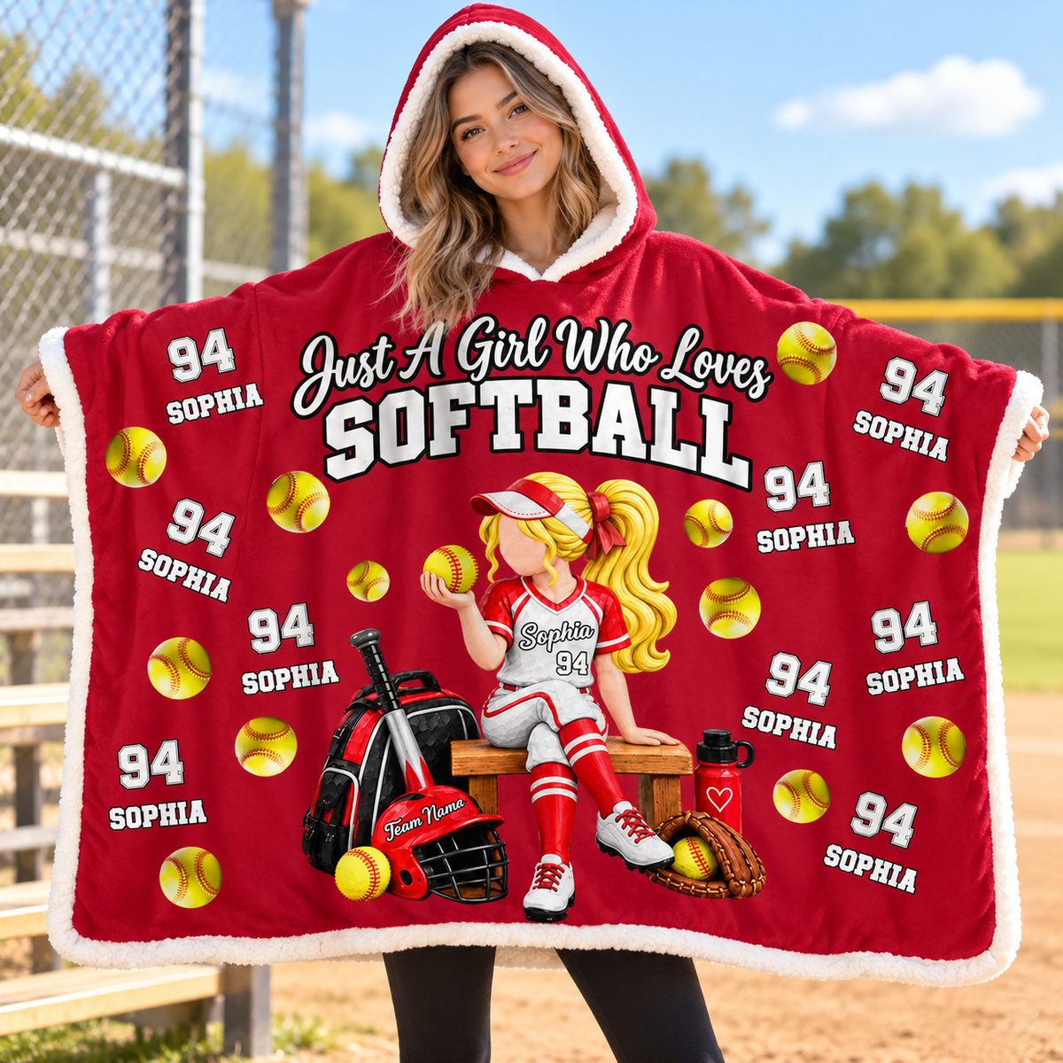 Just A Girl Who Loves Softball, Personalized Softball Wearable Blanket Hoodie For Softball Lovers, Softball Players Ver2 MI209 T24 VN09