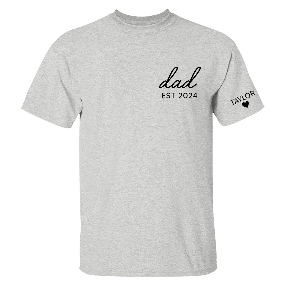 Personalized Dad Est Year T-shirt, Custom Children Names On Sleeve Shirt, Dada Est 2023 2024, Father's Day Gift, New Papa Hn01