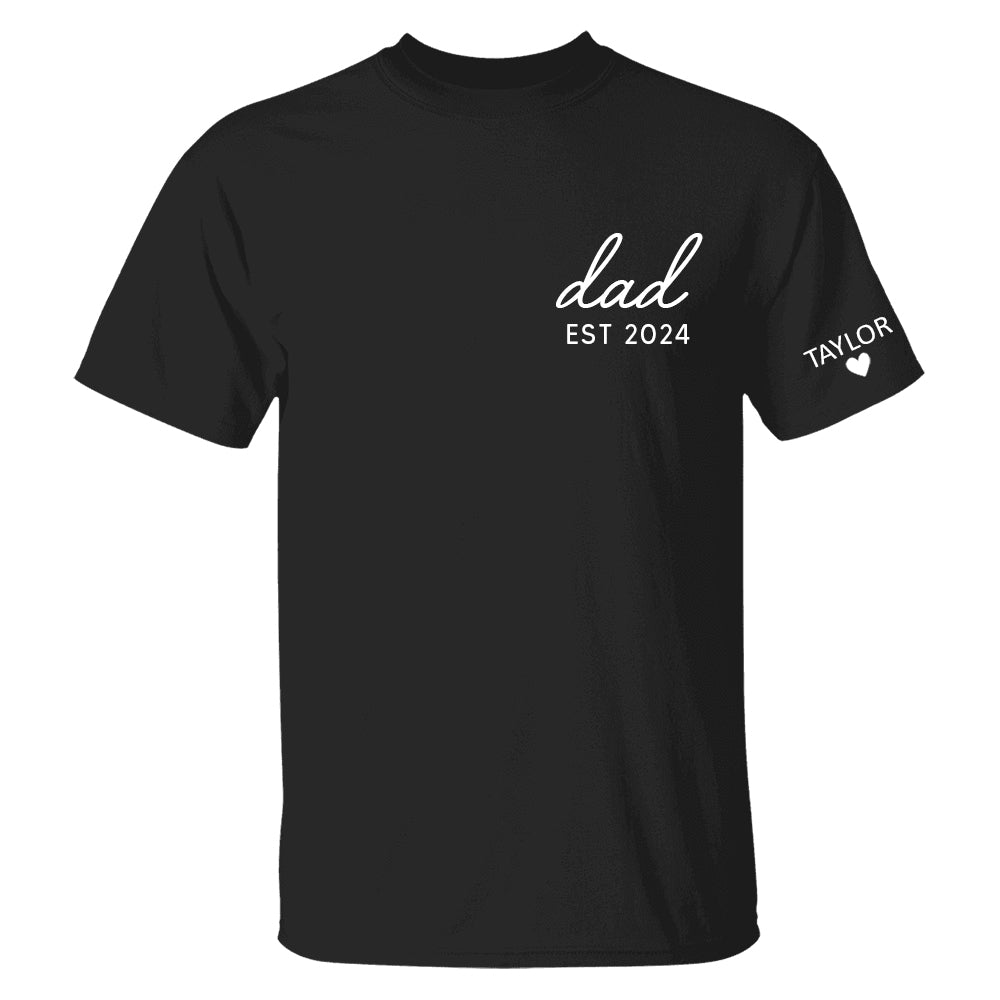 Personalized Dad Est Year T-shirt, Custom Children Names On Sleeve Shirt, Dada Est 2023 2024, Father's Day Gift, New Papa Hn01