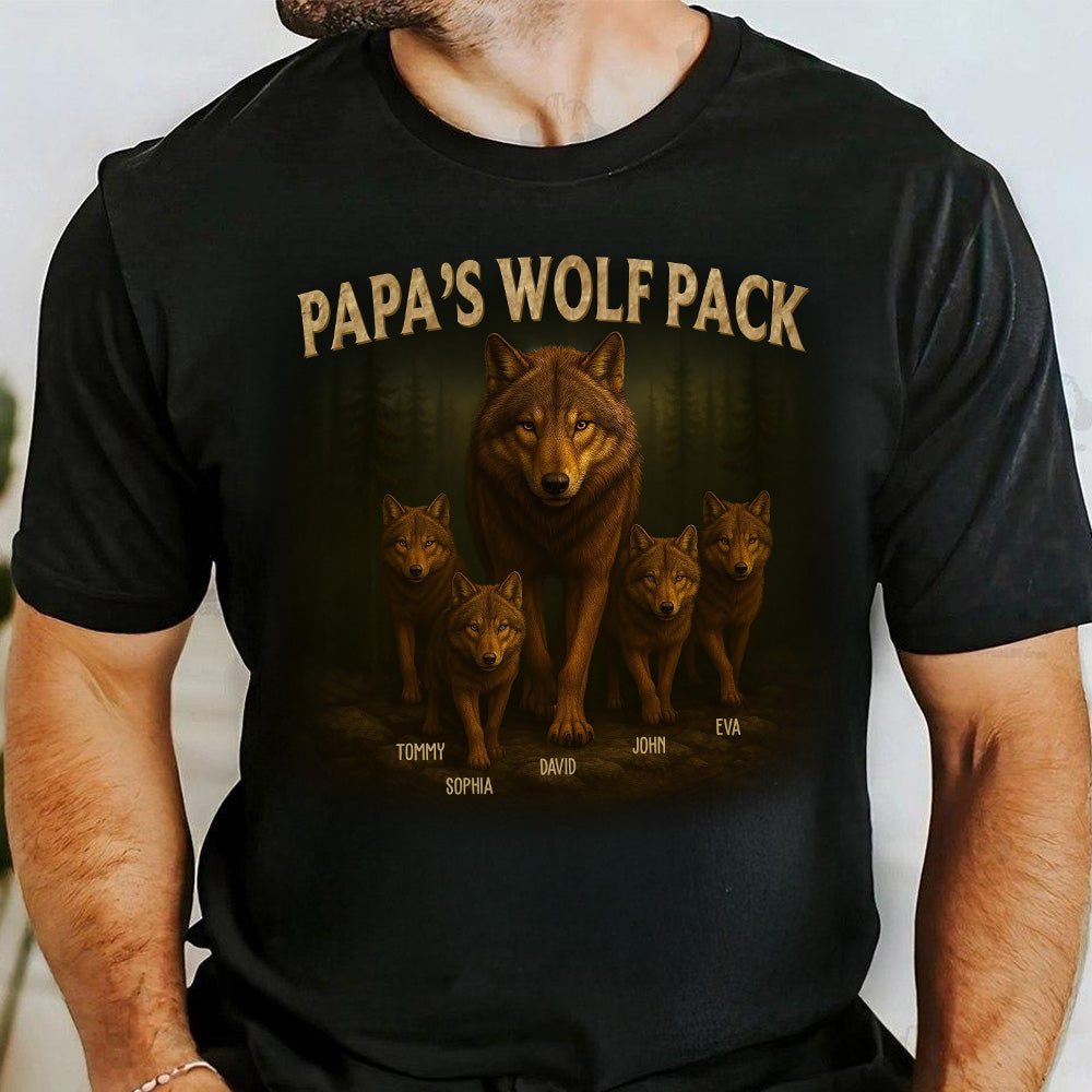 Papa’s Wolf Pack - Family Personalized Custom Unisex T-shirt, Premium T-shirt, Hoodie - Father's Day, Gift For Dad, Grandpa Pt99