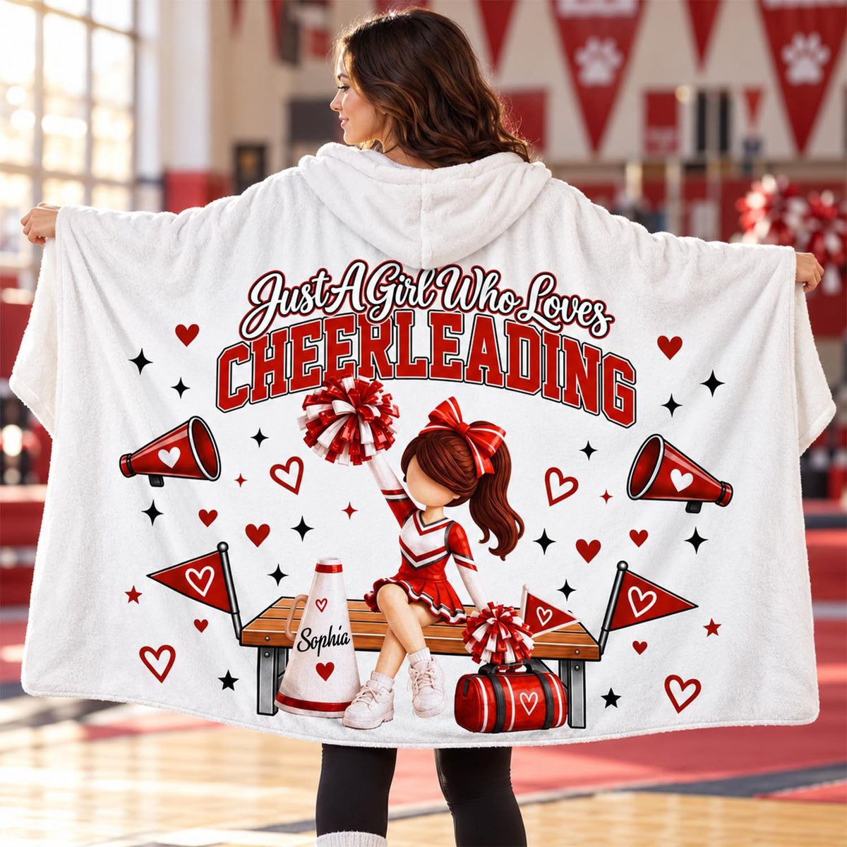 Personalized Just A Girl Who Loves Cheerleading Blanket Hoodie, Custom Name Cheer Gift For Girl L0411 Pt99 TL06