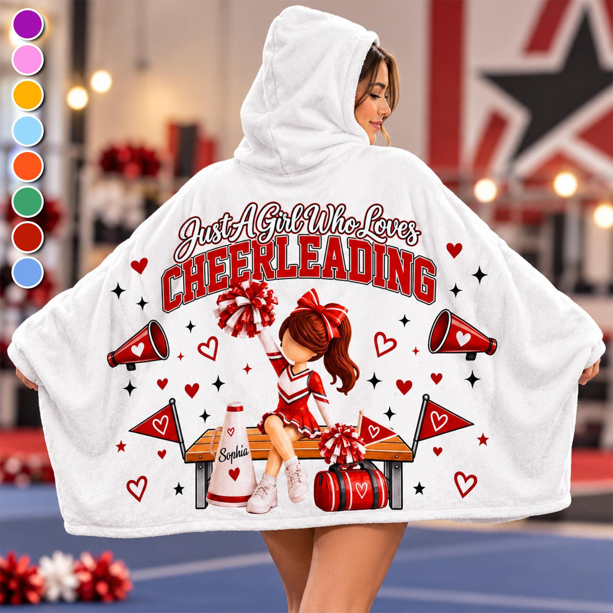 Personalized Just A Girl Who Loves Cheerleading Blanket Hoodie, Custom Name Cheer Gift For Girl L0411 Pt99 TL06