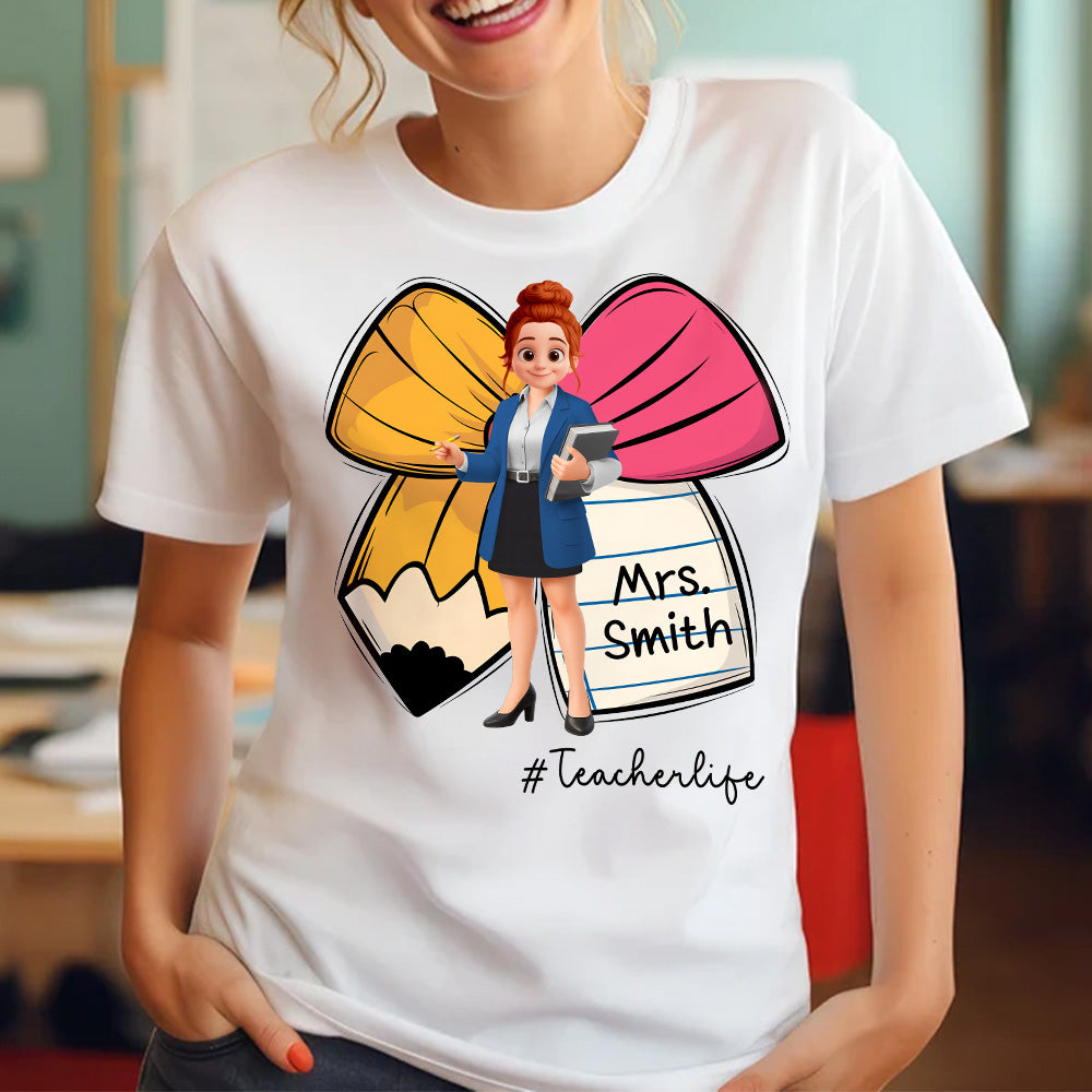 Pencil Coquette Bow Personalized Shirt, Appreciation Gift For Teacher T1807 Pt99