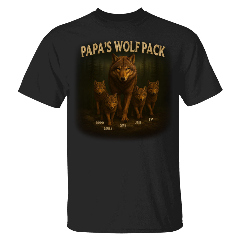 Papa’s Wolf Pack - Family Personalized Custom Unisex T-shirt, Premium T-shirt, Hoodie - Father's Day, Gift For Dad, Grandpa Pt99