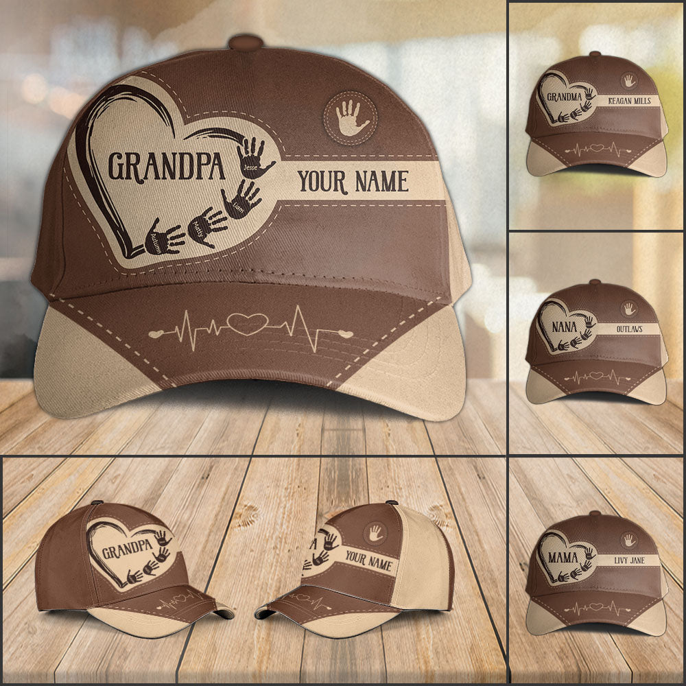 Grandpa Dad Kids Handprints - Personalized Classic Cap Pt99