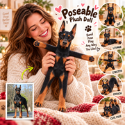 Personalized Doberman Photo Pet Squishy Toy Poseable Plush Doll, Funny Gift For Dog Mom, Dad, Pet Lover T1807 T24 TL06