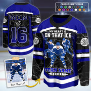 Custom My Heart Is On That Ice Photo Ice Hockey Jersey, Gift For Ice Hockey Lovers L0411 Hv01