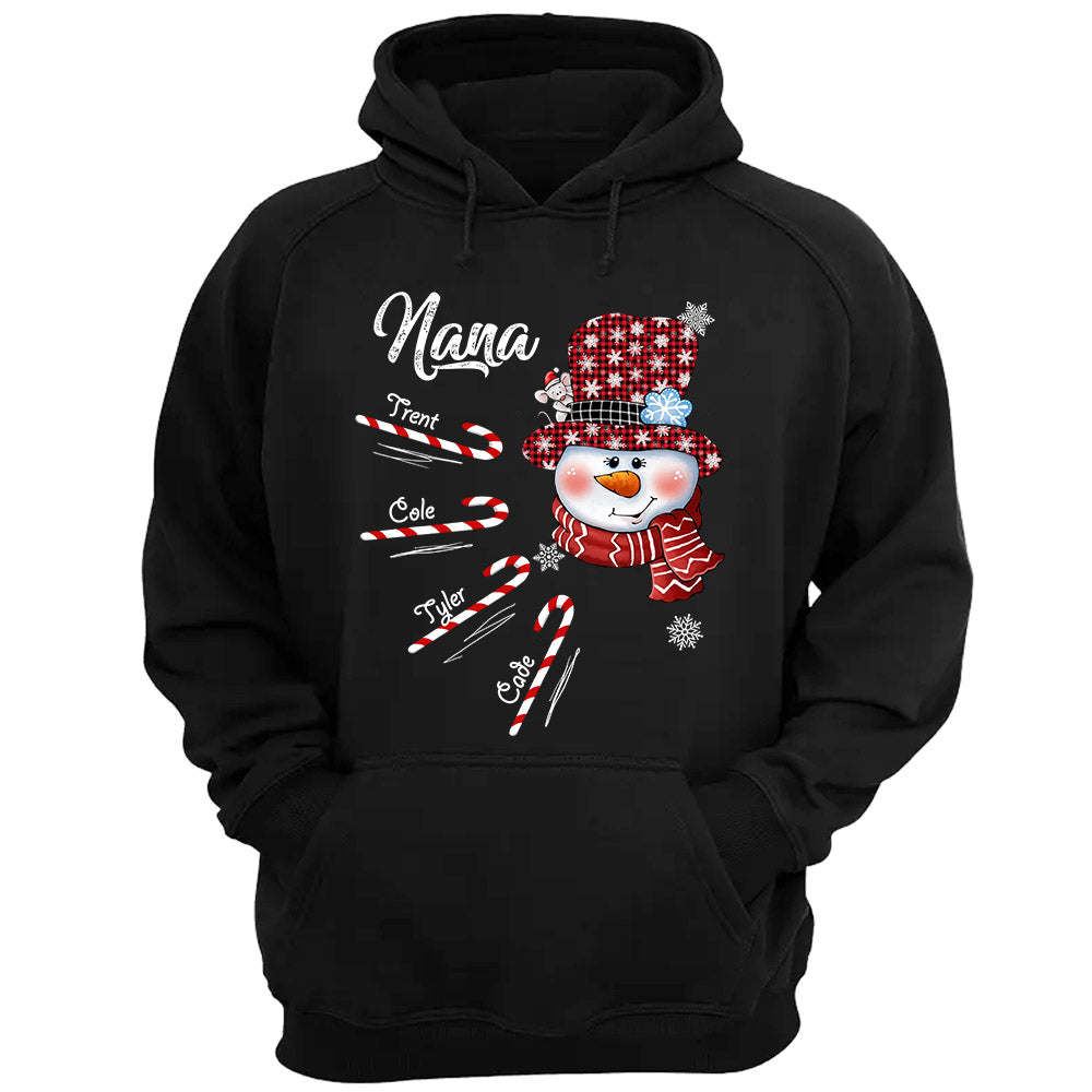 Personalized Nana Snowman Candy Cane Shirt With Grandkids Name, Grandma Nana Christmas Gift
