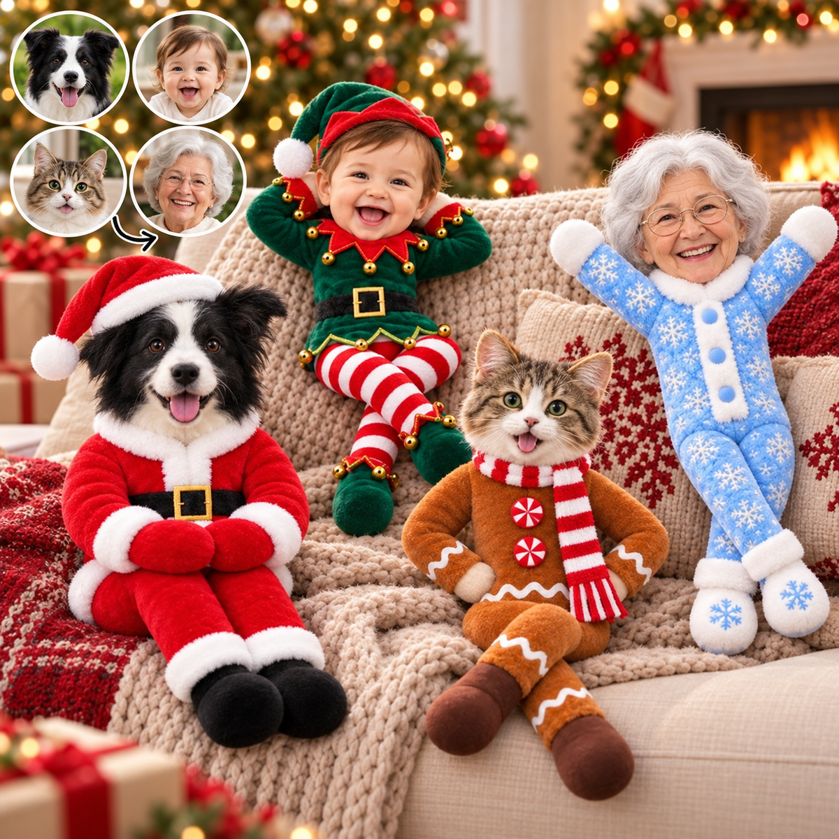 My Merry Pup, Personalized Photo Pet Squishy Toy Poseable Plush Doll, Funny Gift For Dog Mom, Dad, Cat Lover T1807 TL06