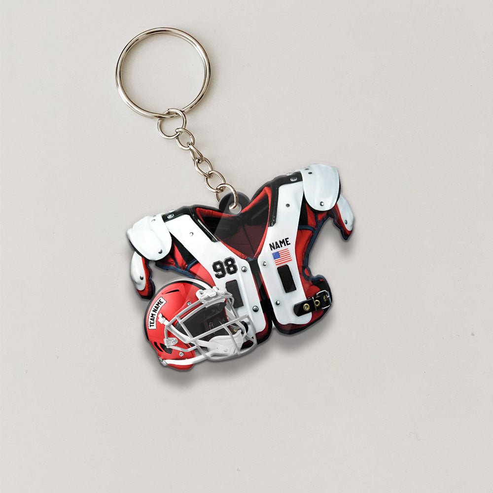 American Football Shoulder Pads, Helmet Personalized Acrylic Keychain 2 Sided Print