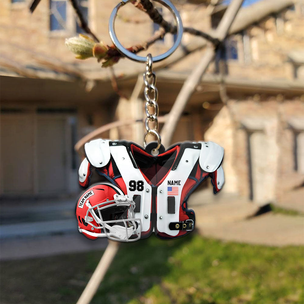American Football Shoulder Pads, Helmet Personalized Acrylic Keychain 2 Sided Print