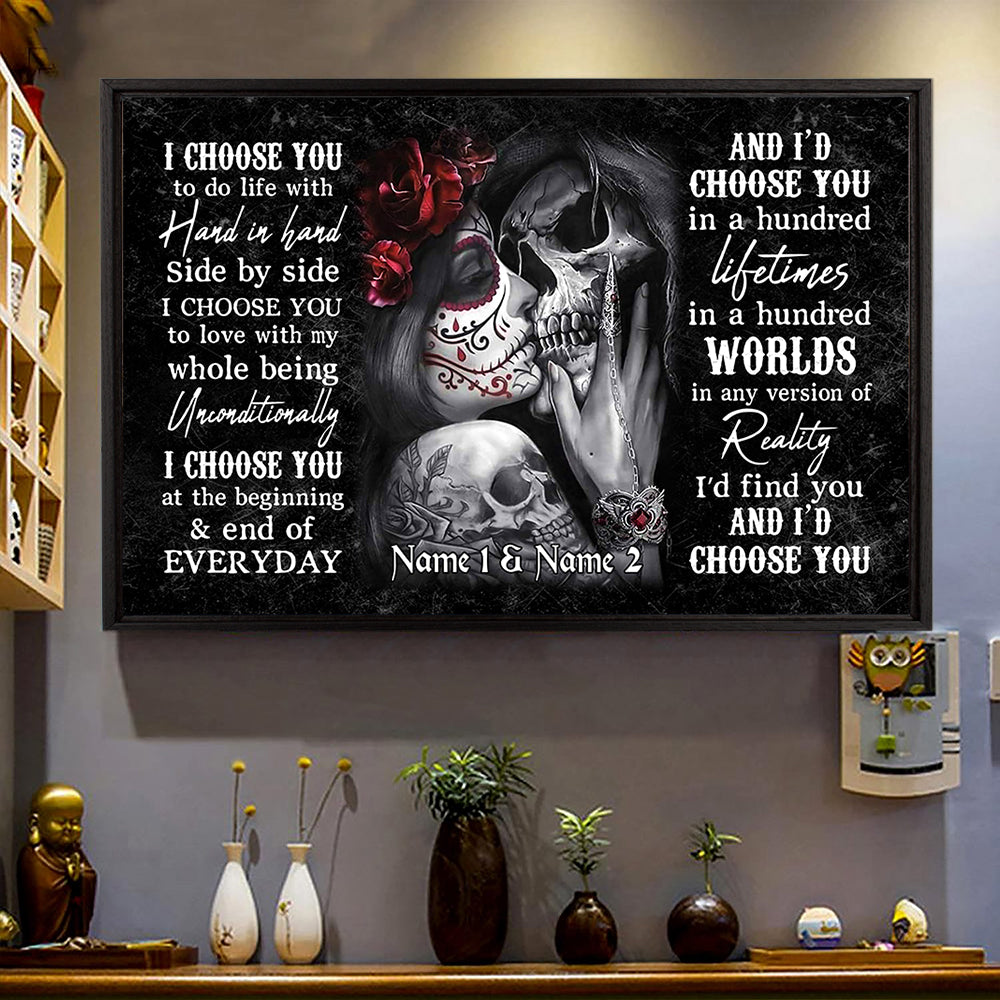 I Choose You, Art Skull Couple Poster & Canvas, Perfect Gift For Couples