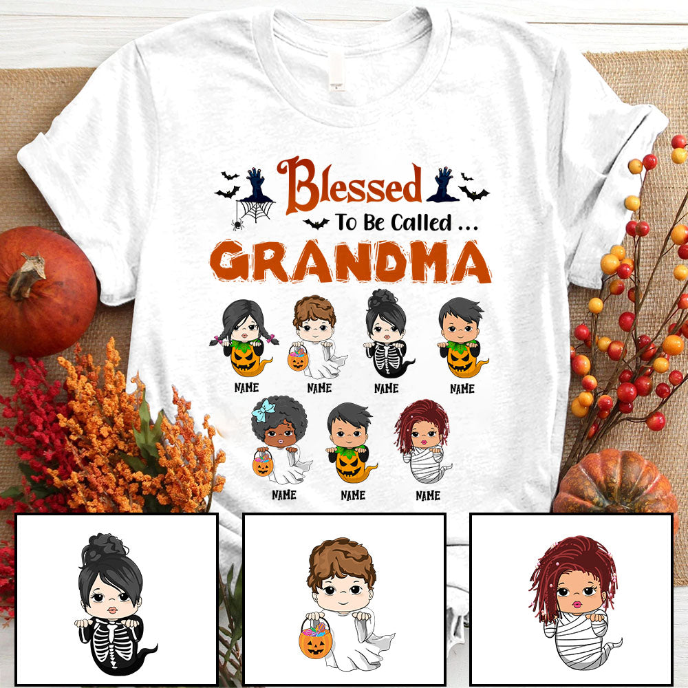 Blessed To Be Called Gigi Grandkids With Halloween Ghost Costume Personalized Shirts