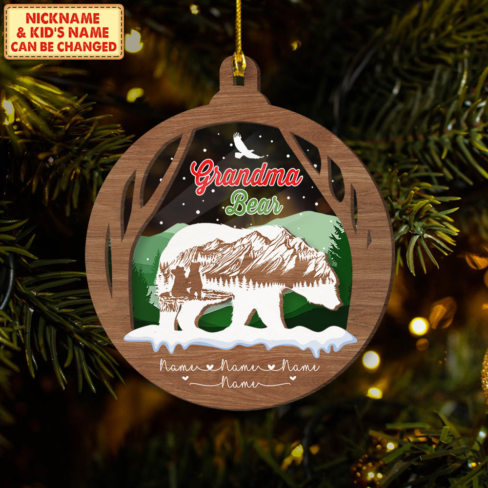 Grandma Bear Personalized Ornament Nickname & Grandkid's Names Can Be Changed Vr2 ( 2 LAYERED MIX ORNAMENT ), DO99