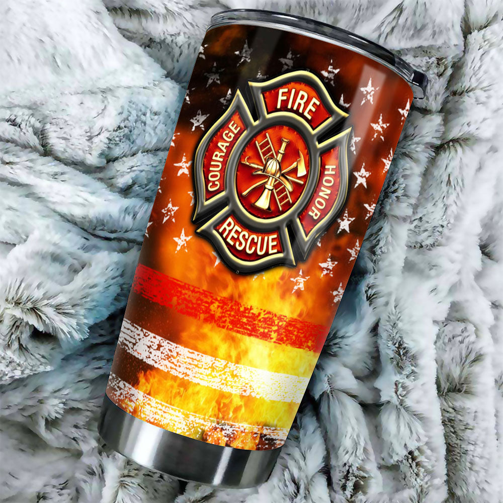 Personalized American Firefighter Tumbler, Custom Clothes and Helmet