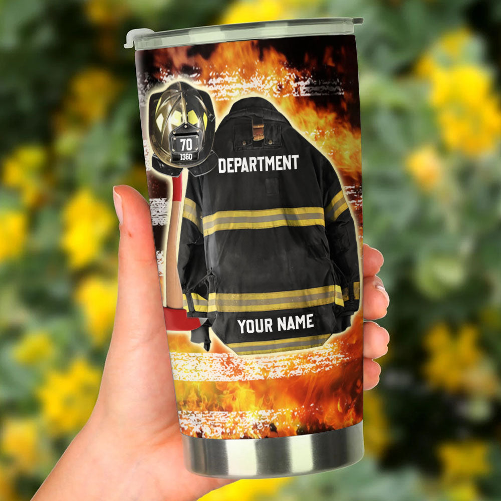 Personalized American Firefighter Tumbler, Custom Clothes and Helmet